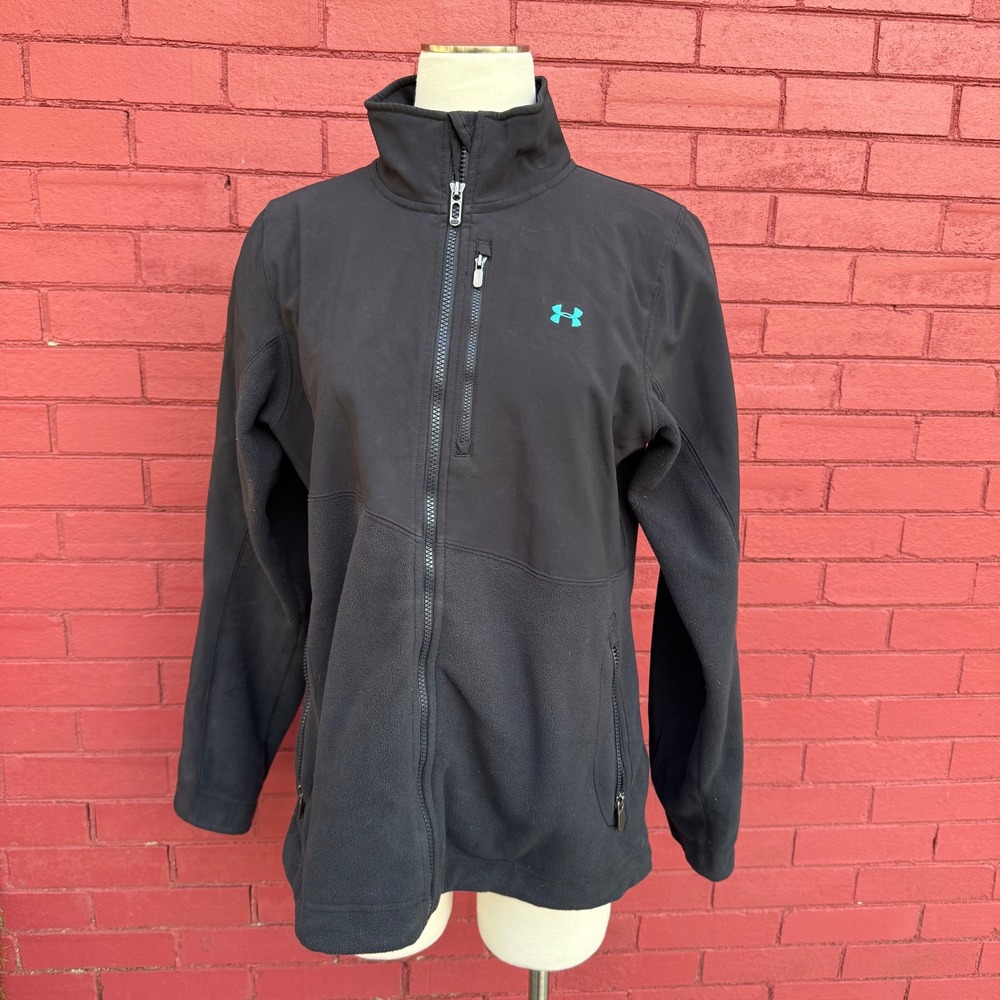 Under Armour Softshell Fleece Full Zip Jacket Womens Size Large Black Gorpcore